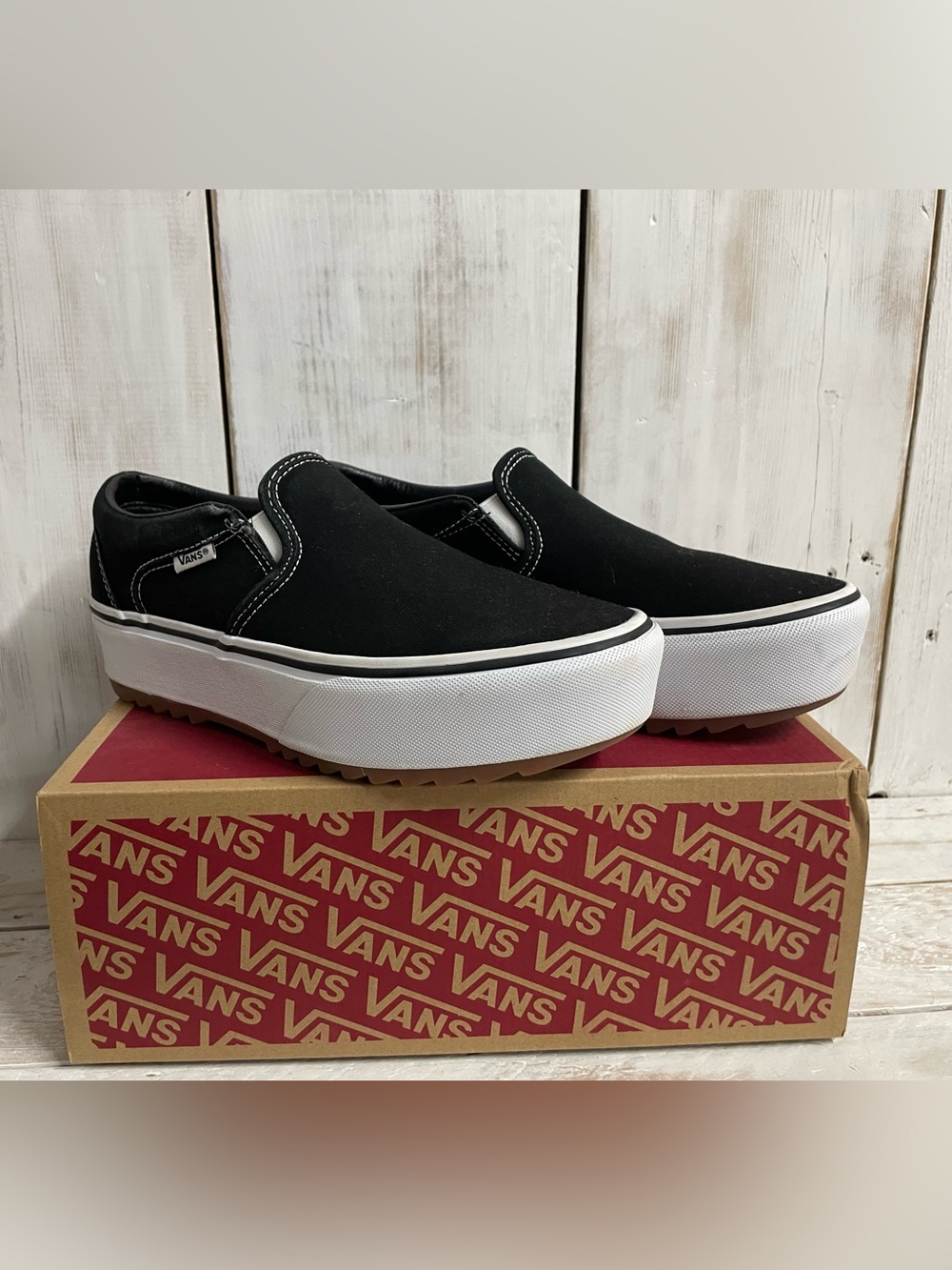 Vans Women’s Slip-On Platform Sneakers in Black and White